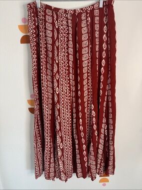 Nostalgia Rust Red Maxi Skirt with Cream Geometric Print N0282
